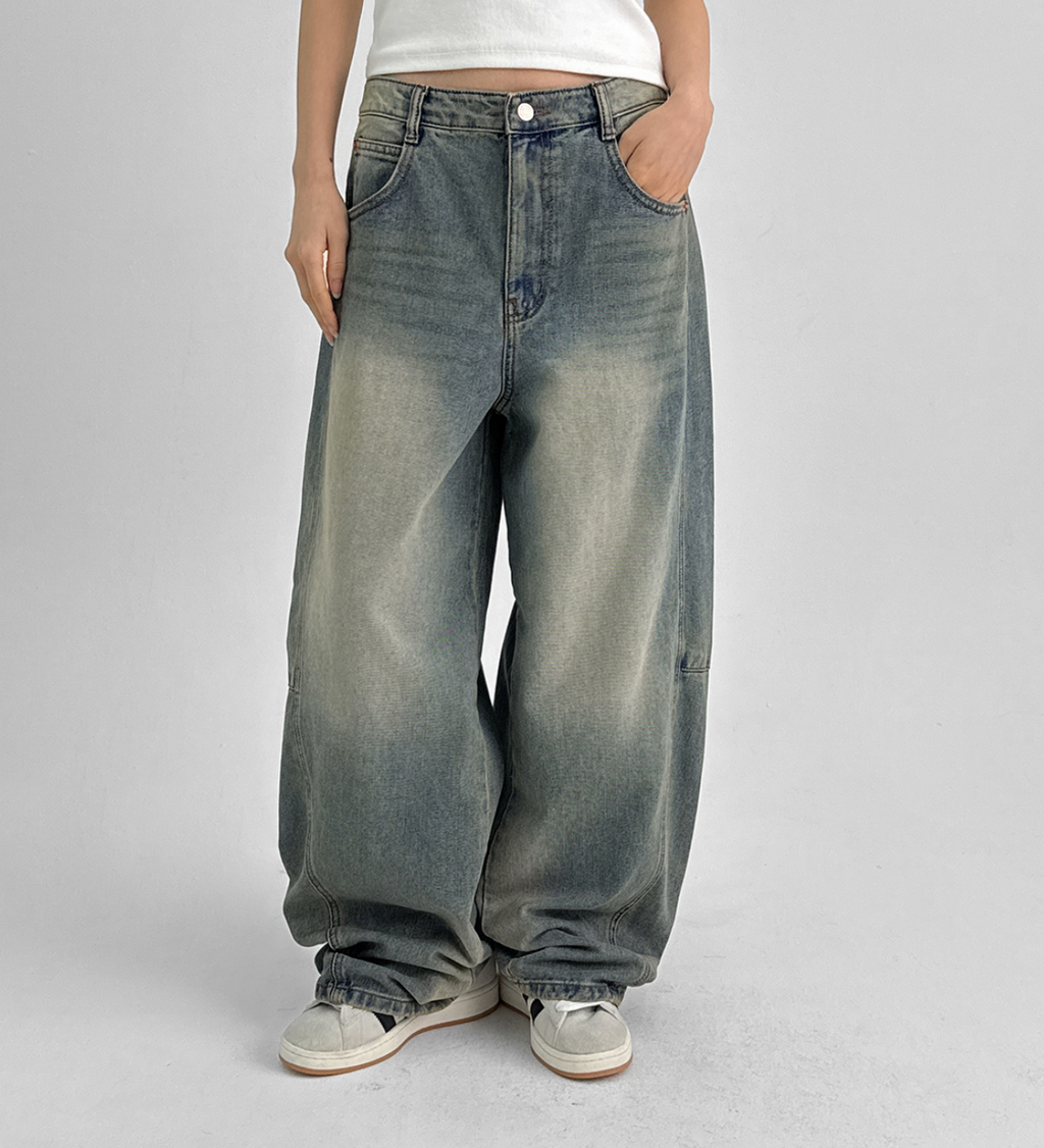 韓國 blackup 復古水洗 彎刀氣球褲 牛仔寬褲 五色