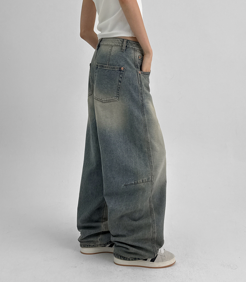 韓國 blackup 復古水洗 彎刀氣球褲 牛仔寬褲 五色