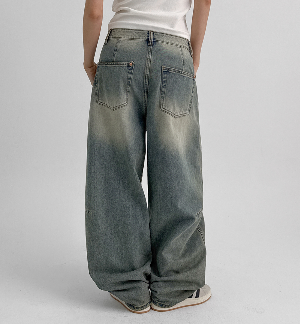 韓國 blackup 復古水洗 彎刀氣球褲 牛仔寬褲 五色