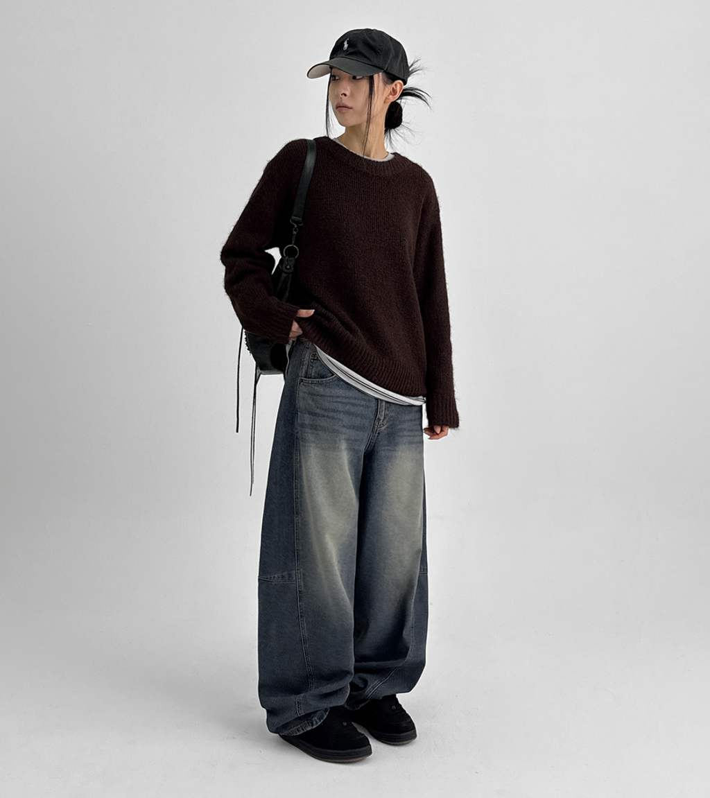 韓國 blackup 復古水洗 彎刀氣球褲 牛仔寬褲 五色