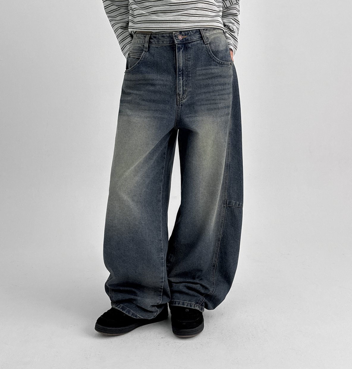 韓國 blackup 復古水洗 彎刀氣球褲 牛仔寬褲 五色