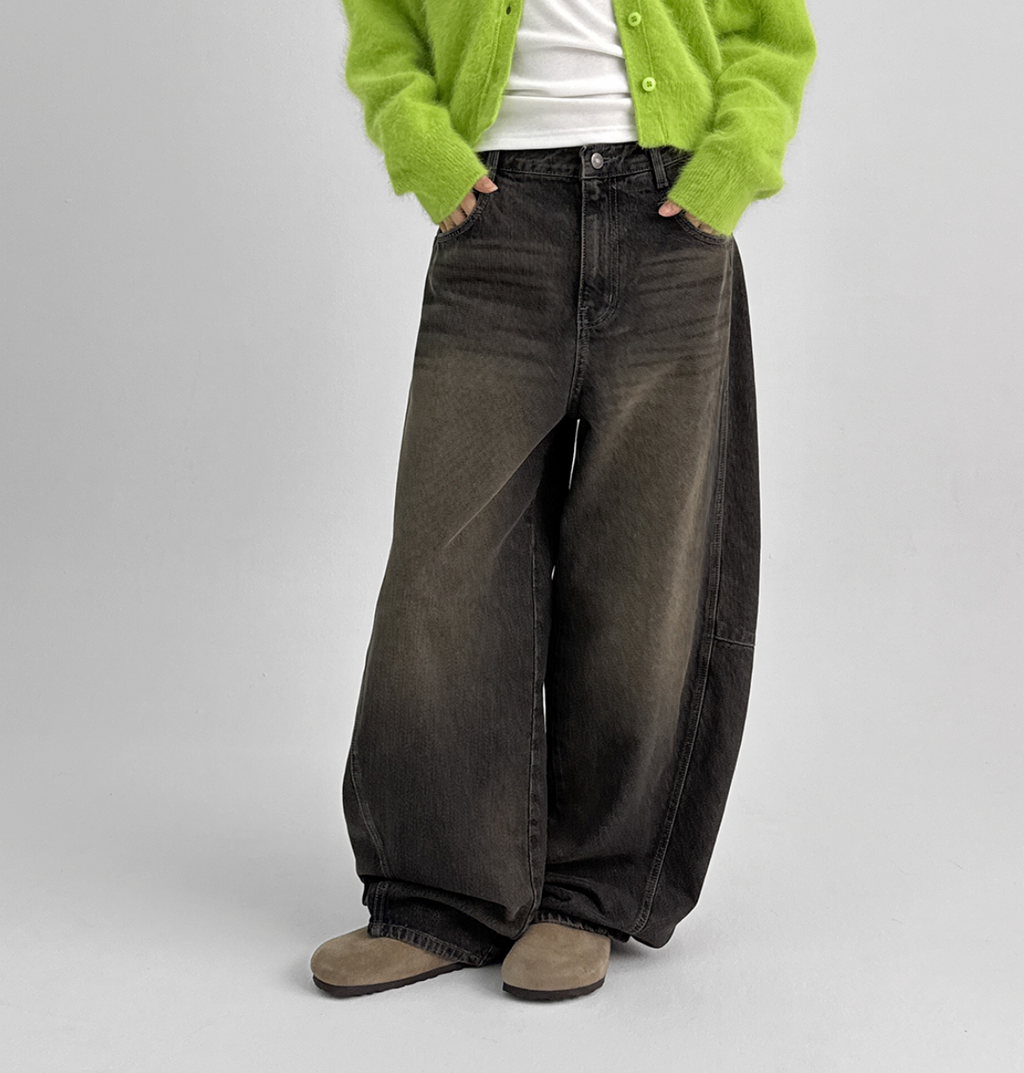 韓國 blackup 復古水洗 彎刀氣球褲 牛仔寬褲 五色