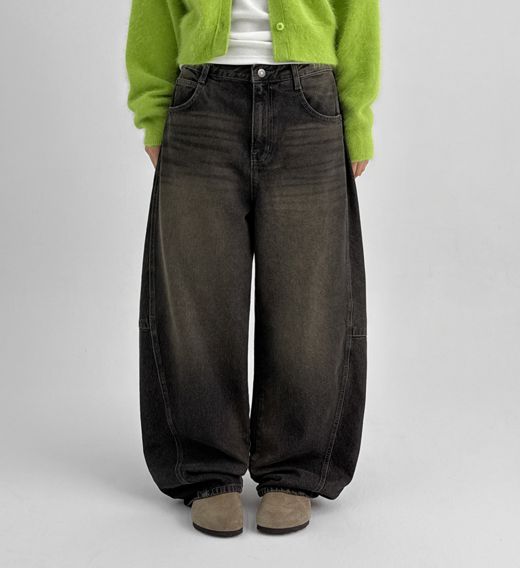 韓國 blackup 復古水洗 彎刀氣球褲 牛仔寬褲 五色