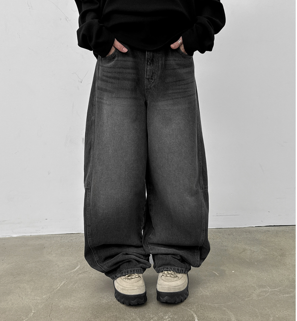 韓國 blackup 復古水洗 彎刀氣球褲 牛仔寬褲 五色