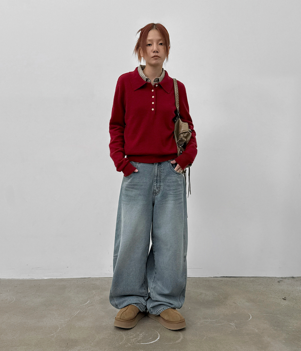 韓國 blackup 復古水洗 彎刀氣球褲 牛仔寬褲 五色