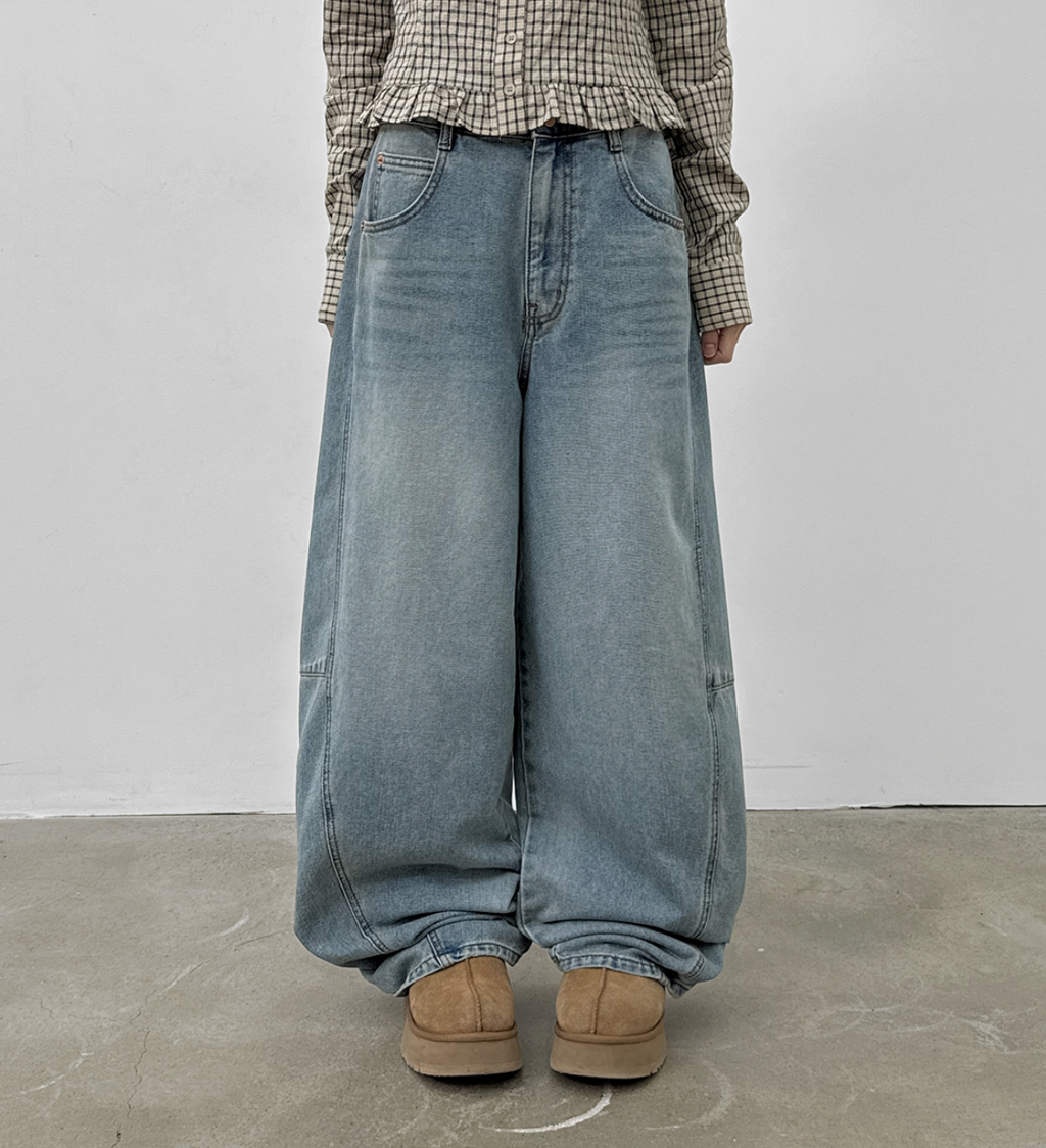 韓國 blackup 復古水洗 彎刀氣球褲 牛仔寬褲 五色