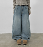 韓國 blackup 復古水洗 彎刀氣球褲 牛仔寬褲 五色