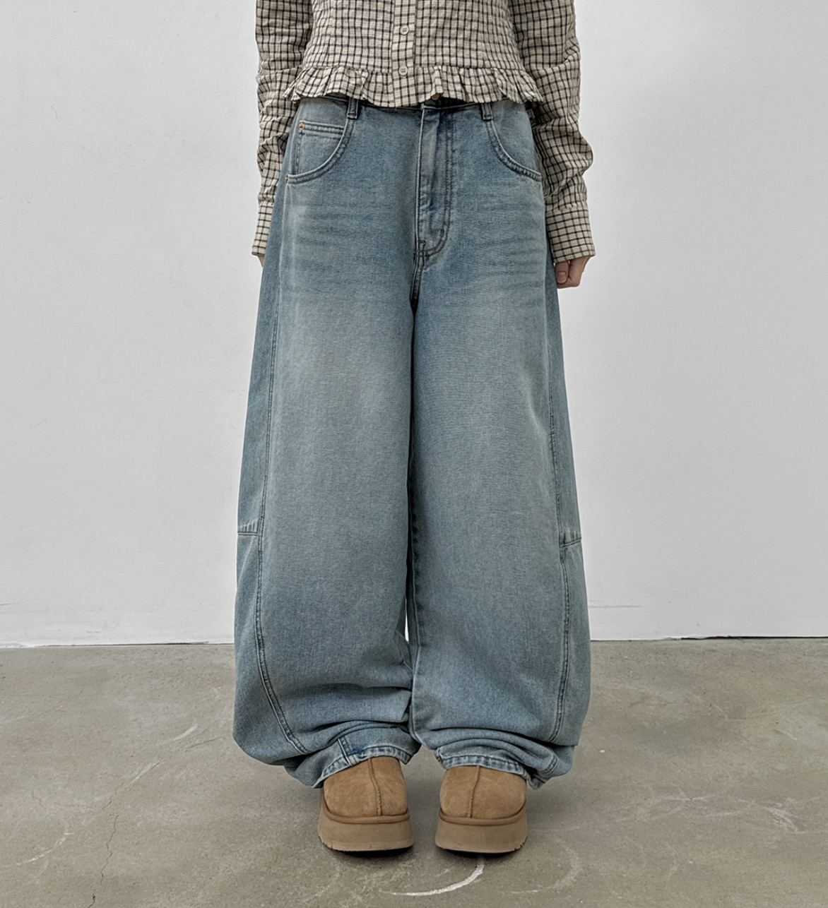 韓國 blackup 復古水洗 彎刀氣球褲 牛仔寬褲 五色