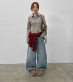 韓國 blackup 復古水洗 彎刀氣球褲 牛仔寬褲 五色