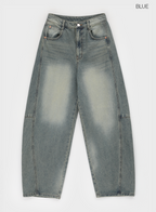 韓國 blackup 復古水洗 彎刀氣球褲 牛仔寬褲 五色