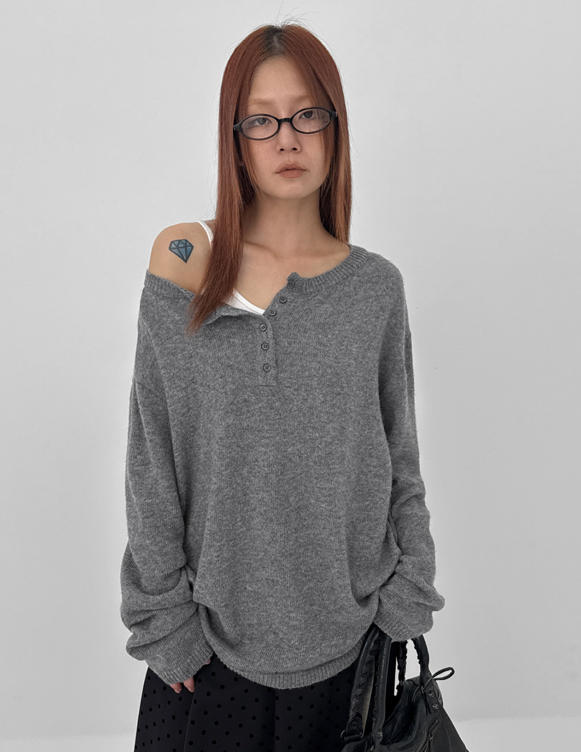 韓國 BLACKUP oversied 寬鬆亨利領 針織衫