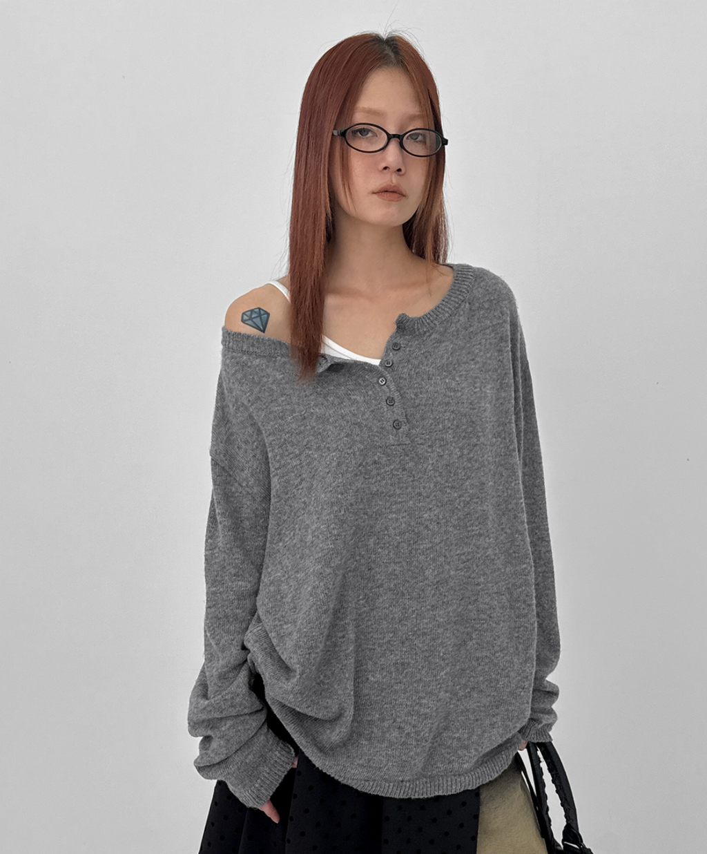 韓國 BLACKUP oversied 寬鬆亨利領 針織衫