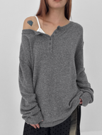 韓國 BLACKUP oversied 寬鬆亨利領 針織衫