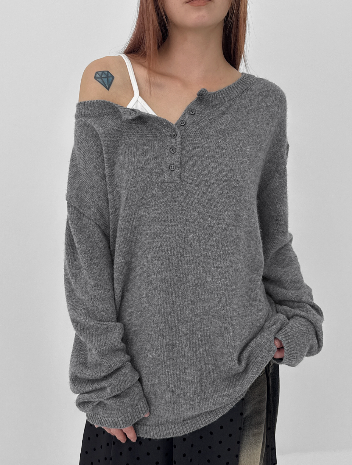 韓國 BLACKUP oversied 寬鬆亨利領 針織衫