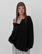 韓國 BLACKUP oversied 寬鬆亨利領 針織衫