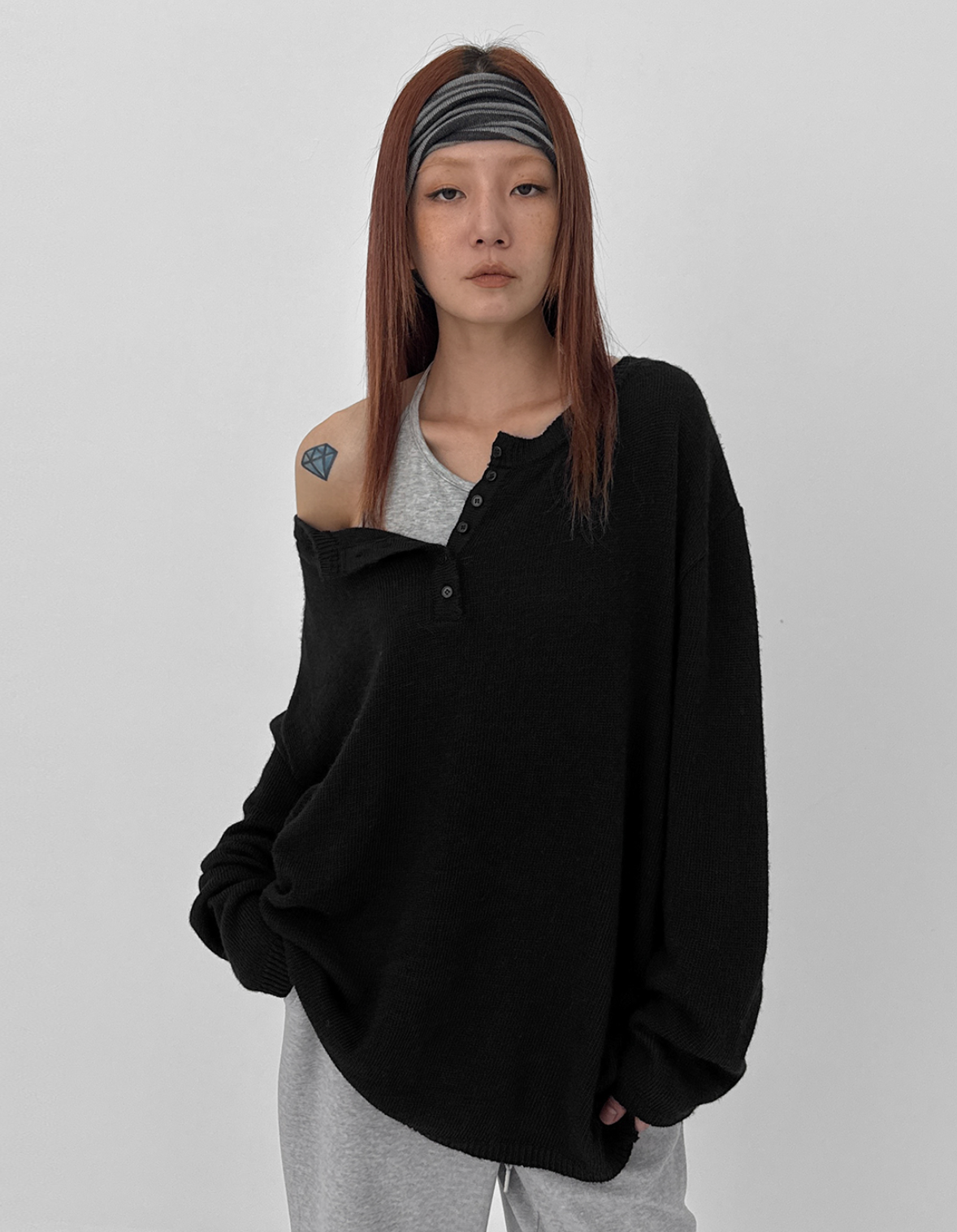 韓國 BLACKUP oversied 寬鬆亨利領 針織衫