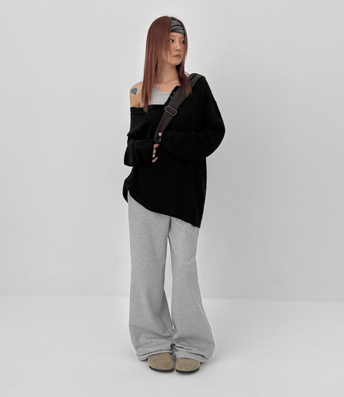 韓國 BLACKUP oversied 寬鬆亨利領 針織衫