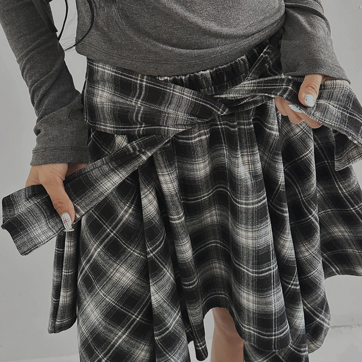 韓國 streets lagirl 鬆緊腰圍 襯衫式 英式格紋 短裙