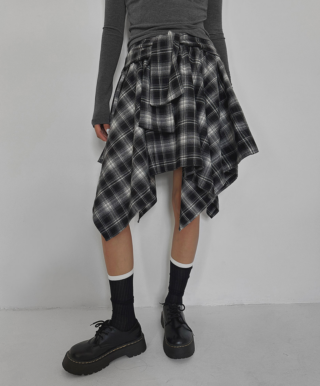 韓國 streets lagirl 鬆緊腰圍 襯衫式 英式格紋 短裙