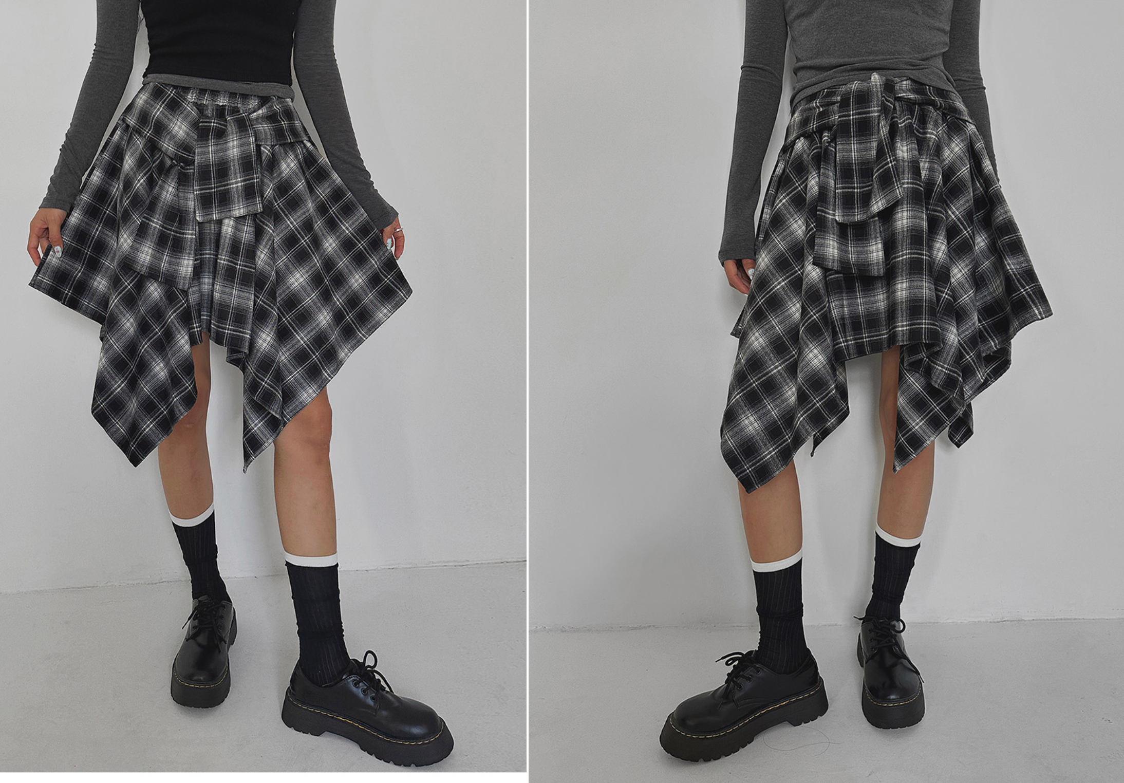 韓國 streets lagirl 鬆緊腰圍 襯衫式 英式格紋 短裙