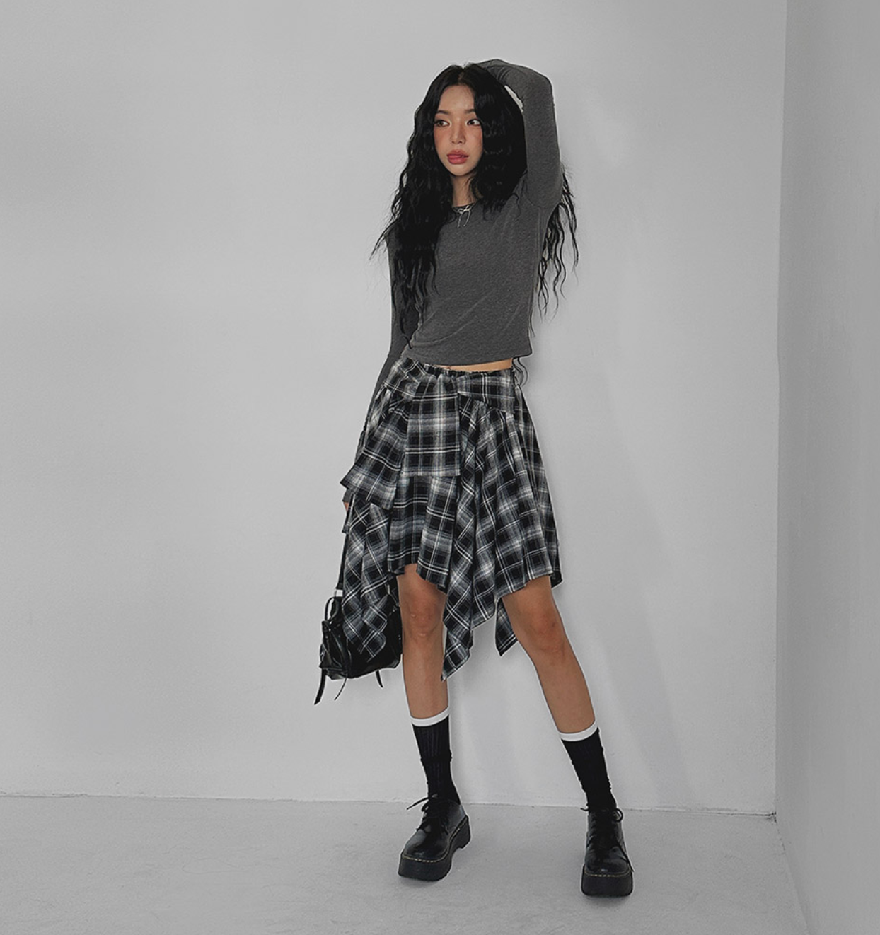 韓國 streets lagirl 鬆緊腰圍 襯衫式 英式格紋 短裙