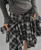 韓國 streets lagirl 鬆緊腰圍 襯衫式 英式格紋 短裙