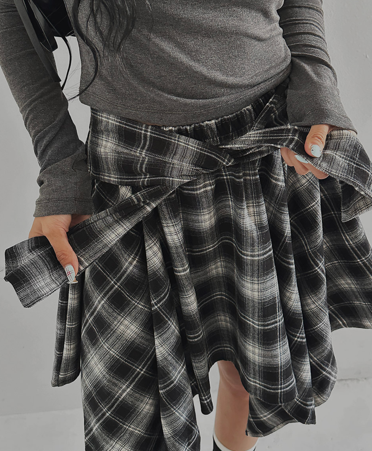 韓國 streets lagirl 鬆緊腰圍 襯衫式 英式格紋 短裙