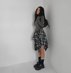 韓國 streets lagirl 鬆緊腰圍 襯衫式 英式格紋 短裙