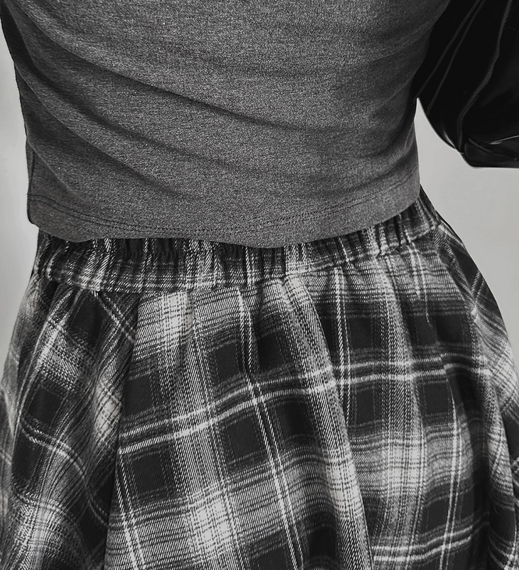 韓國 streets lagirl 鬆緊腰圍 襯衫式 英式格紋 短裙