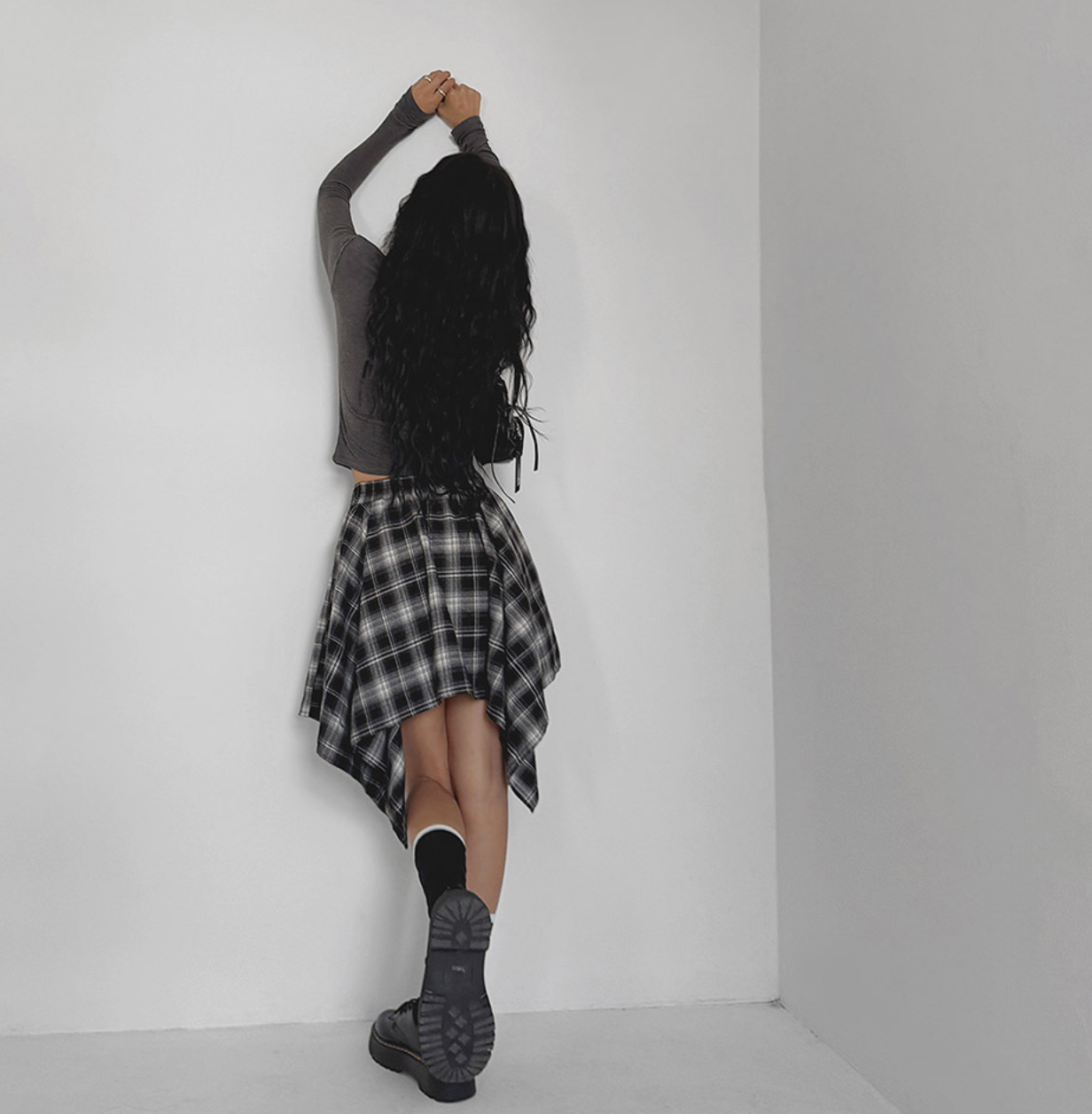 韓國 streets lagirl 鬆緊腰圍 襯衫式 英式格紋 短裙