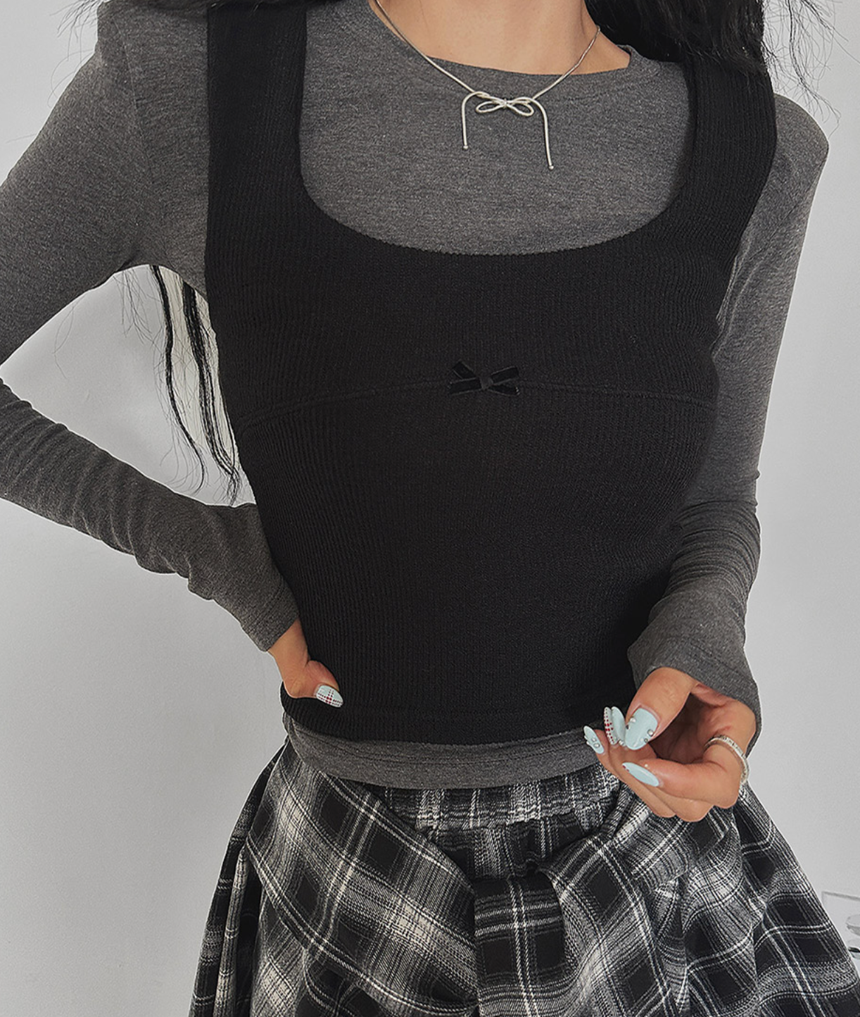 韓國 streets lagirl 鬆緊腰圍 襯衫式 英式格紋 短裙