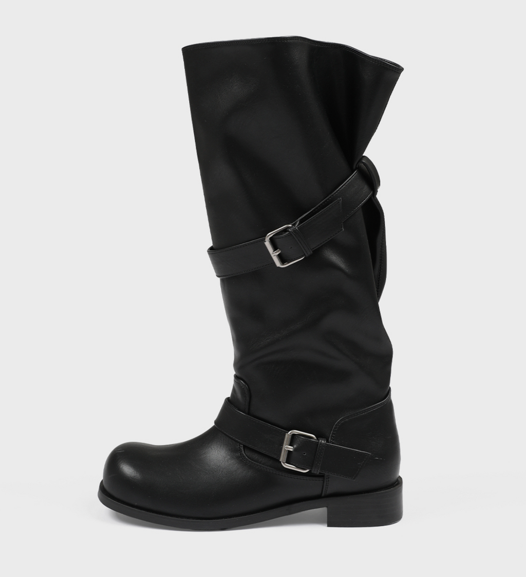 韓國 Blackup Vintage Buckle Boots 鬆垮垂墜長靴