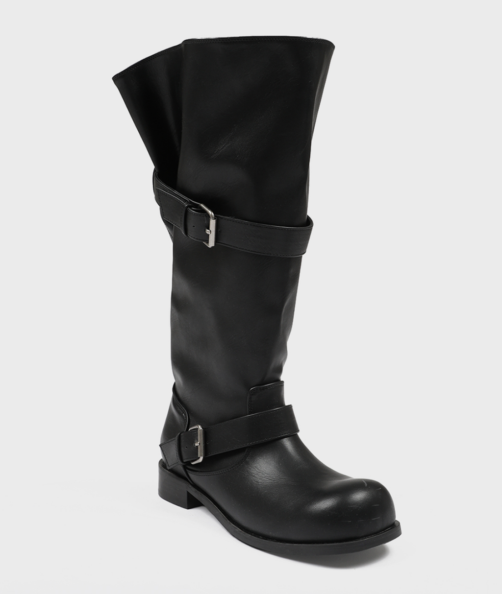 韓國 Blackup Vintage Buckle Boots 鬆垮垂墜長靴