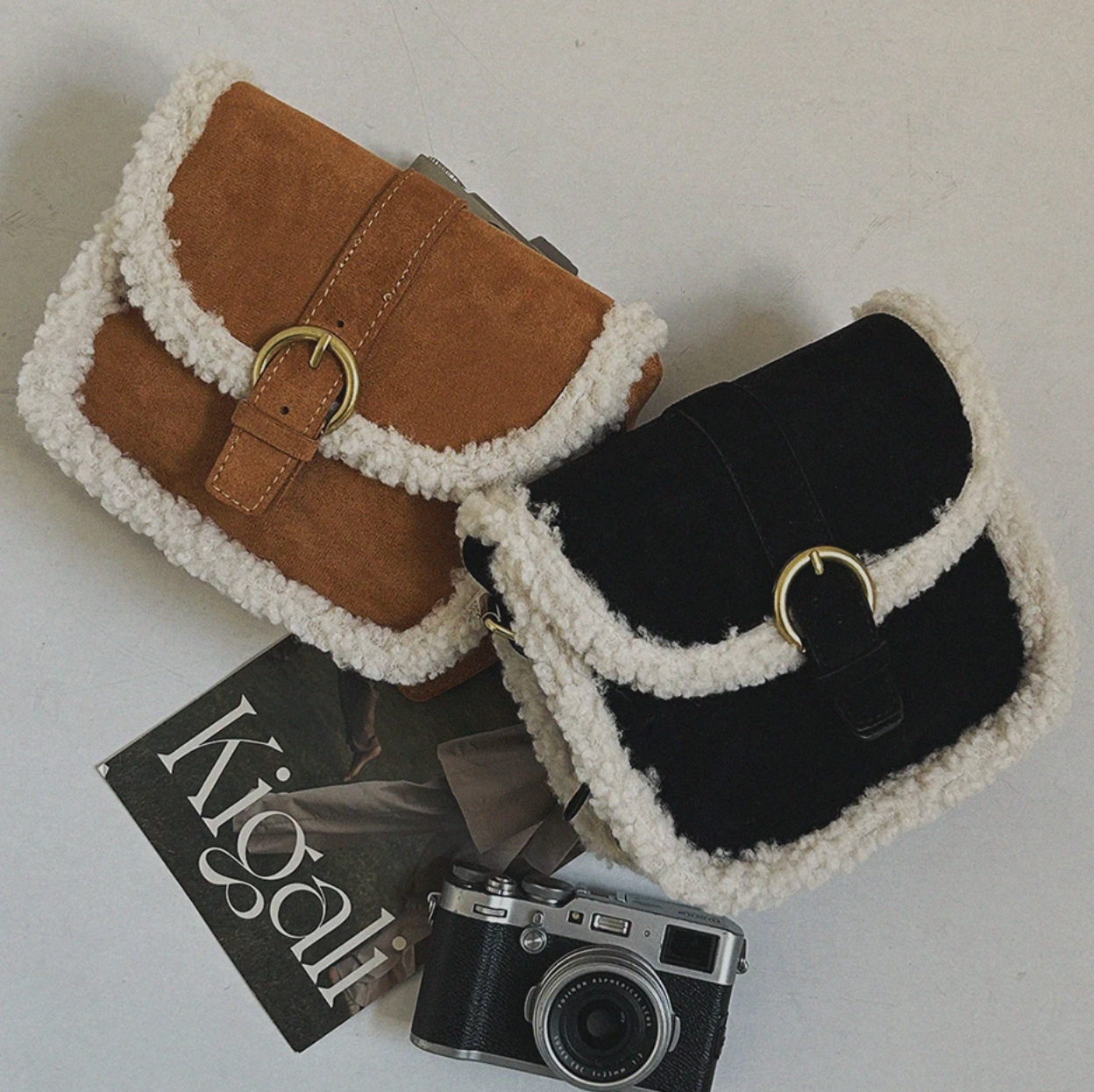 韓國 streets lagirl 羊羔毛麂皮相機包