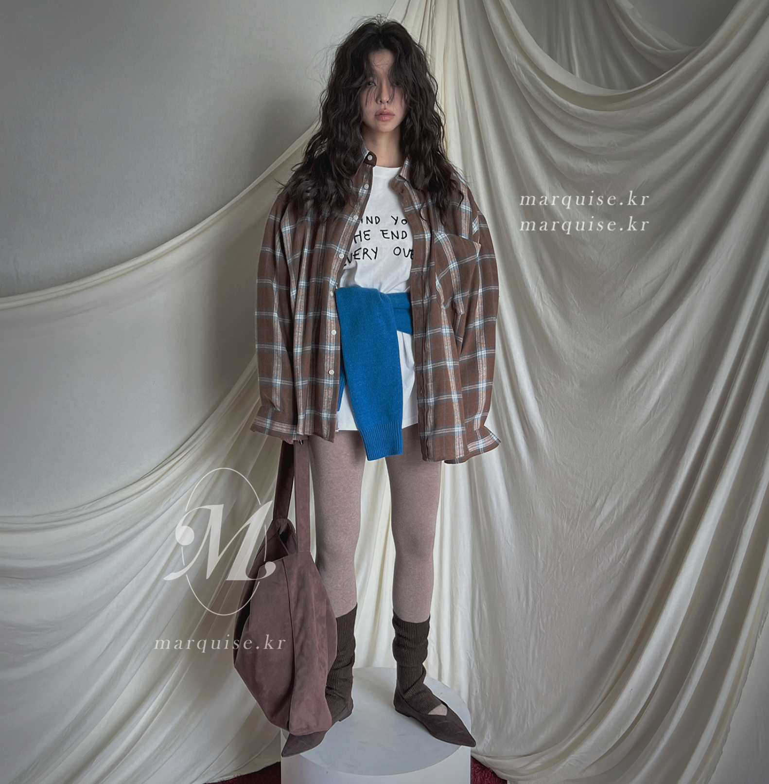 Marquise oversized 輕薄的法蘭絨 復古格紋襯衫