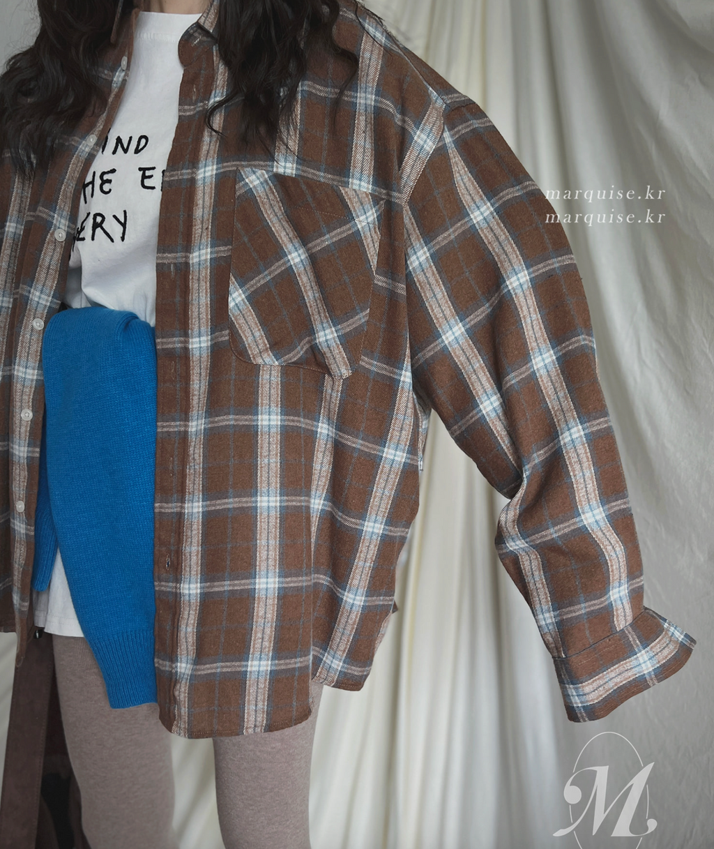 Marquise oversized 輕薄的法蘭絨 復古格紋襯衫