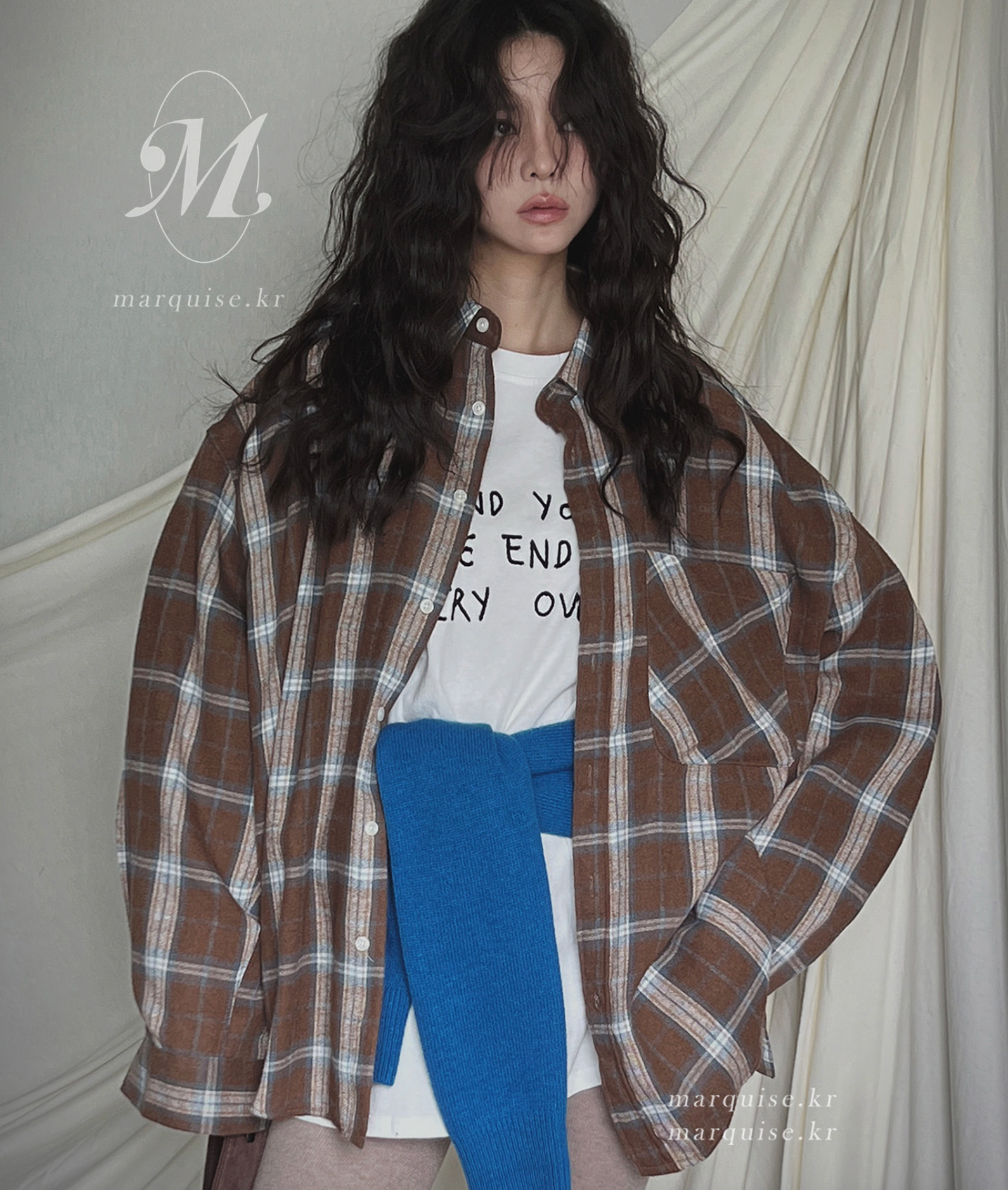 Marquise oversized 輕薄的法蘭絨 復古格紋襯衫