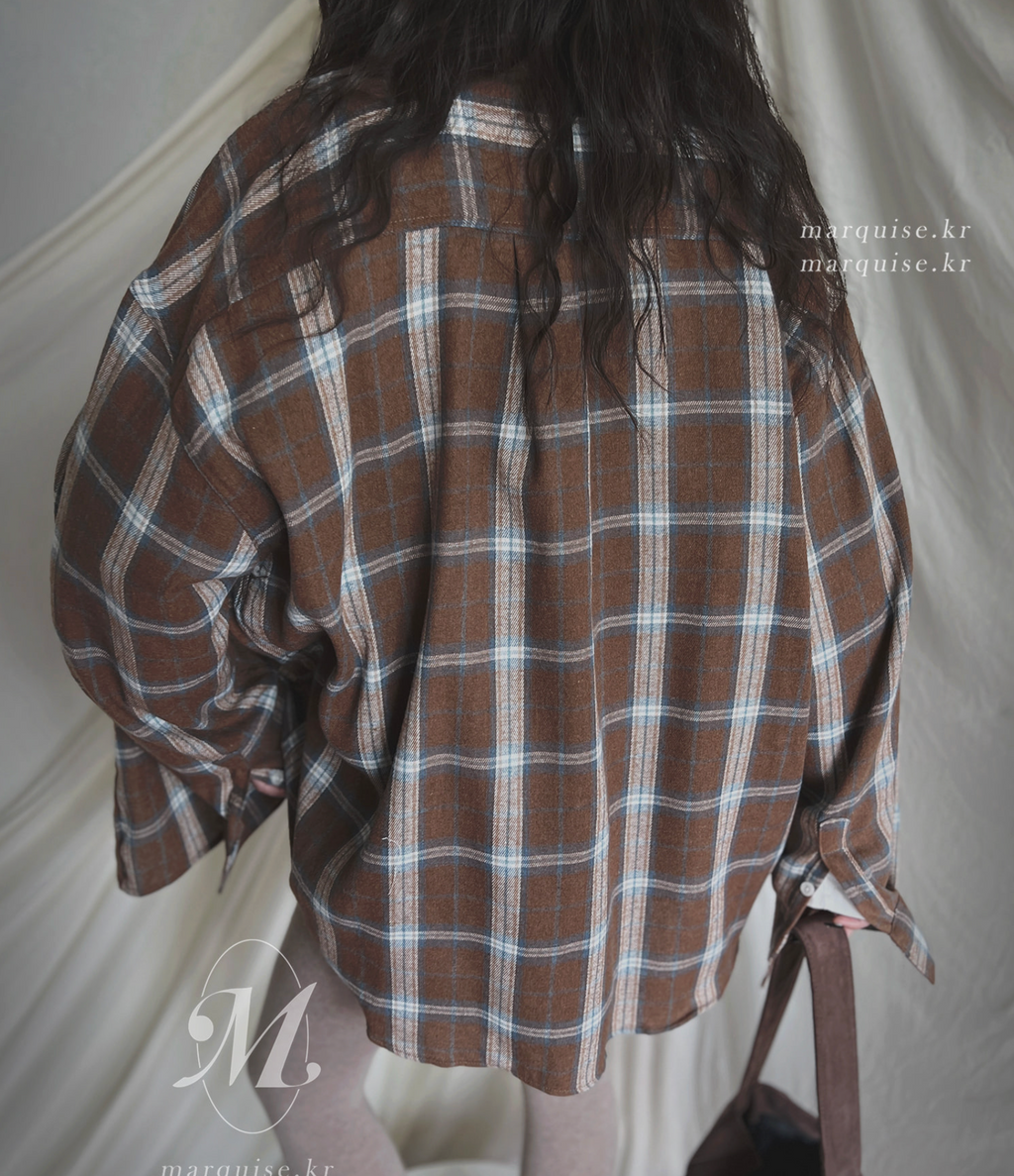 Marquise oversized 輕薄的法蘭絨 復古格紋襯衫