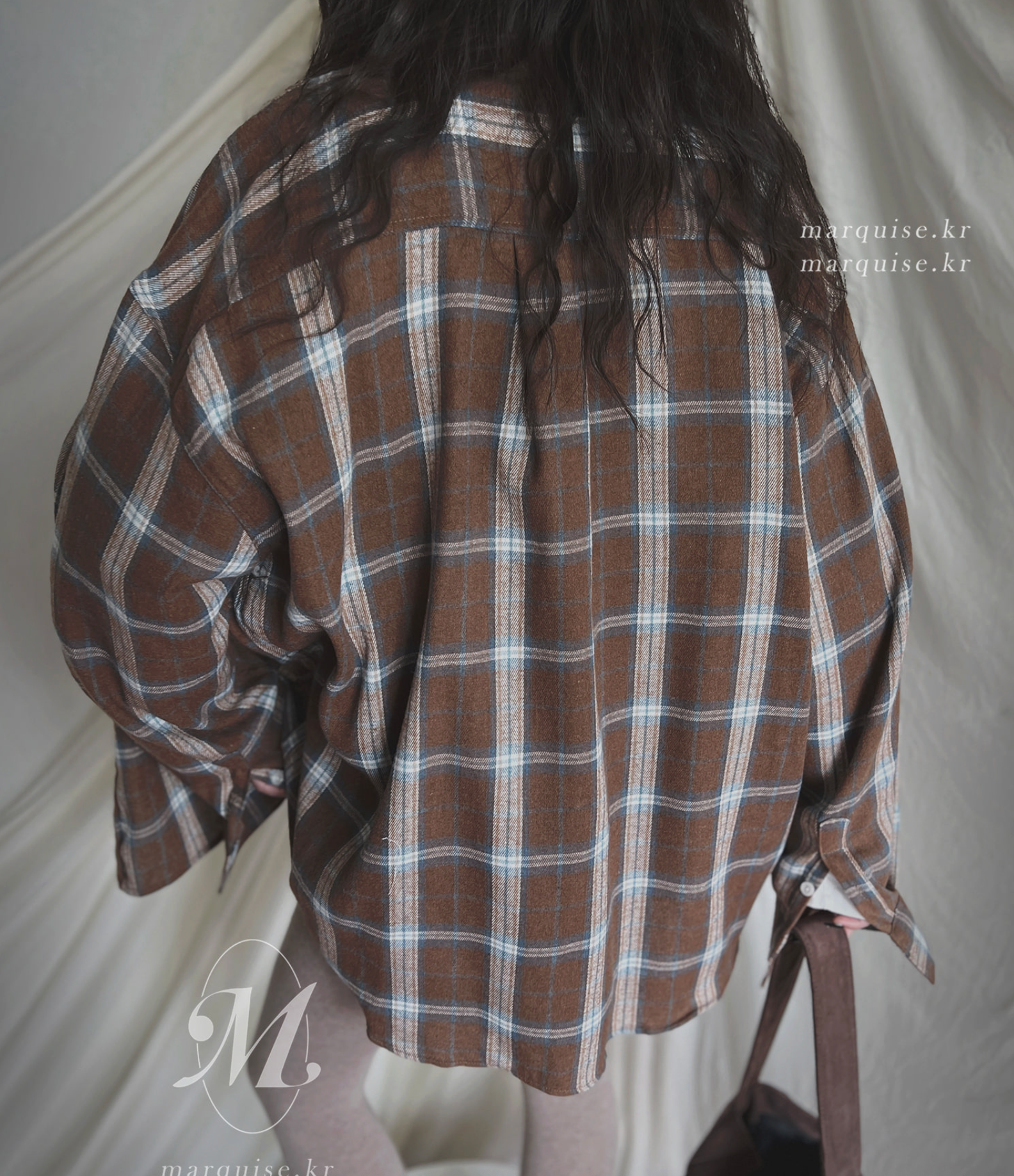 Marquise oversized 輕薄的法蘭絨 復古格紋襯衫