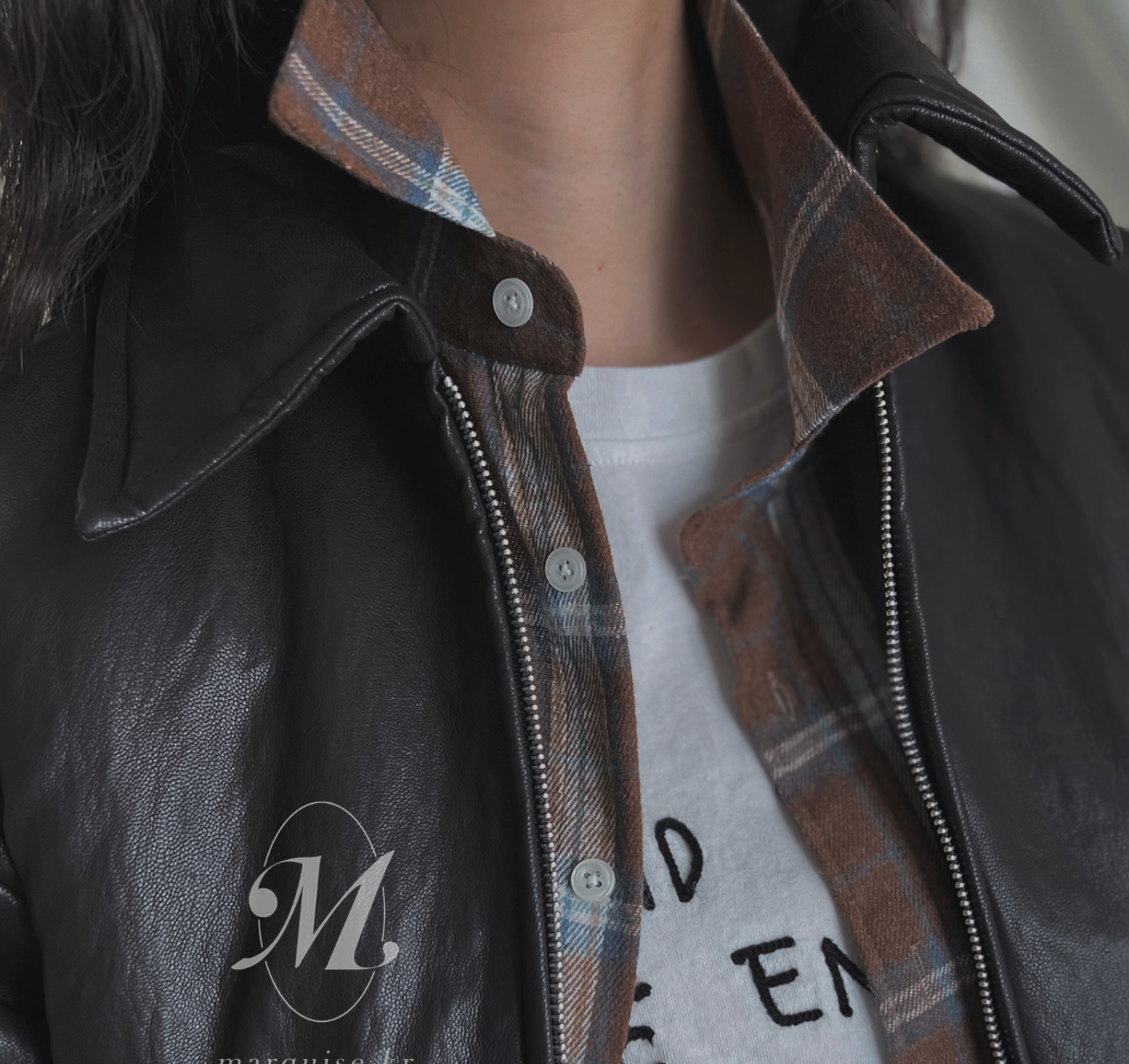 Marquise oversized 輕薄的法蘭絨 復古格紋襯衫