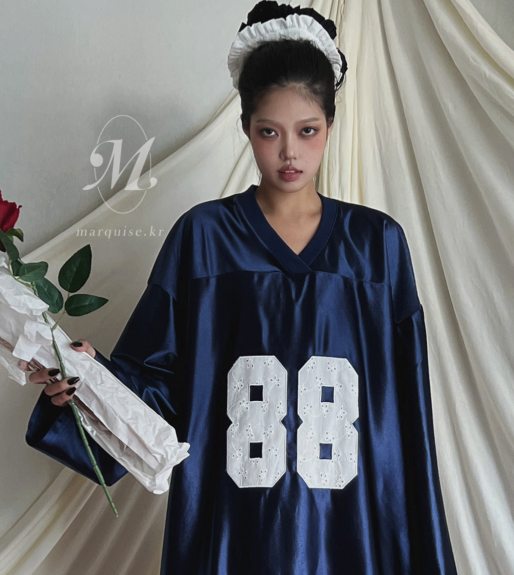 韓國 Marquise oversized蕾絲刺繡 88 紀念球衣 長Tee