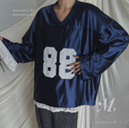 韓國 Marquise oversized蕾絲刺繡 88 紀念球衣 長Tee