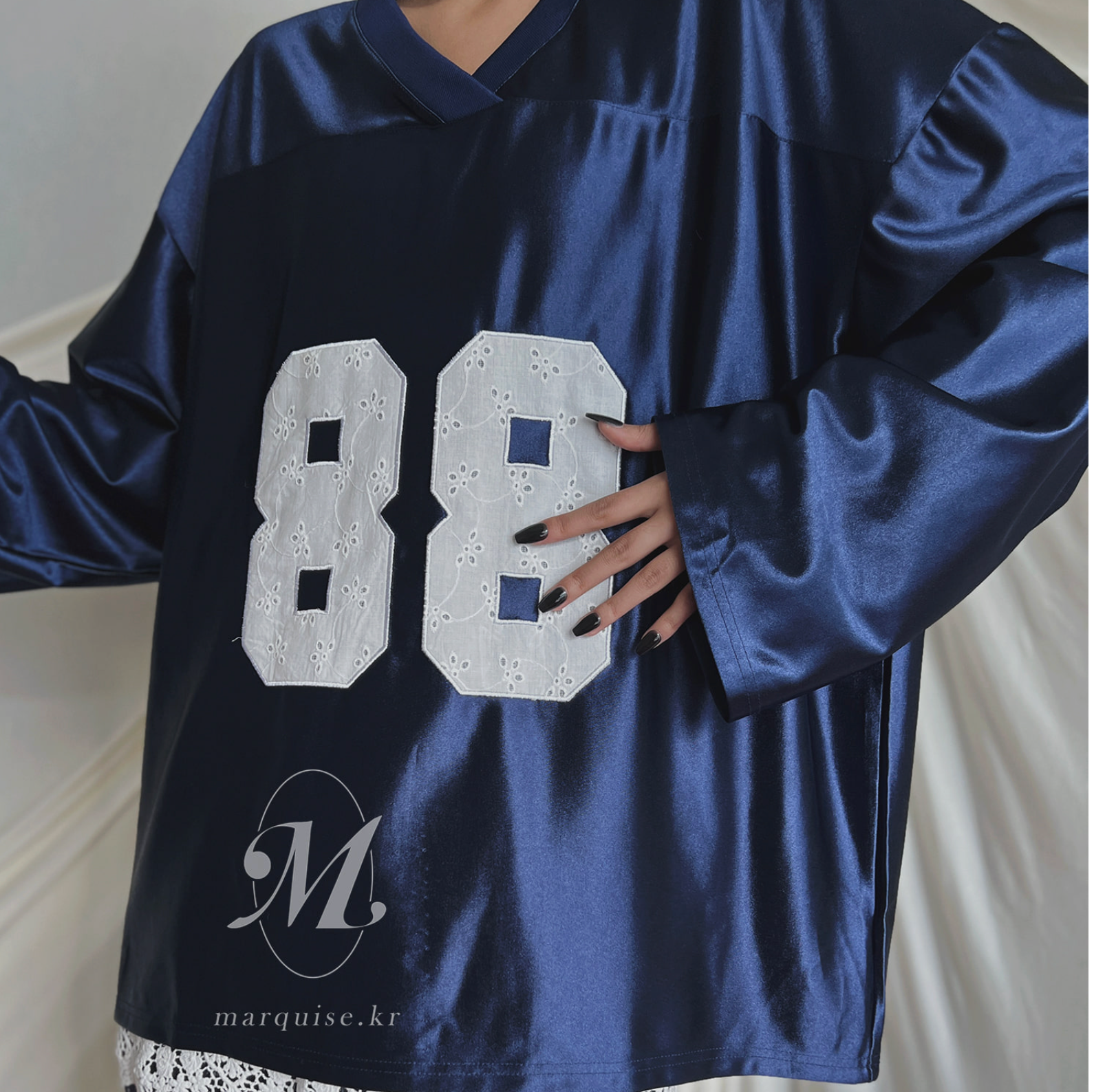 韓國 Marquise oversized蕾絲刺繡 88 紀念球衣 長Tee