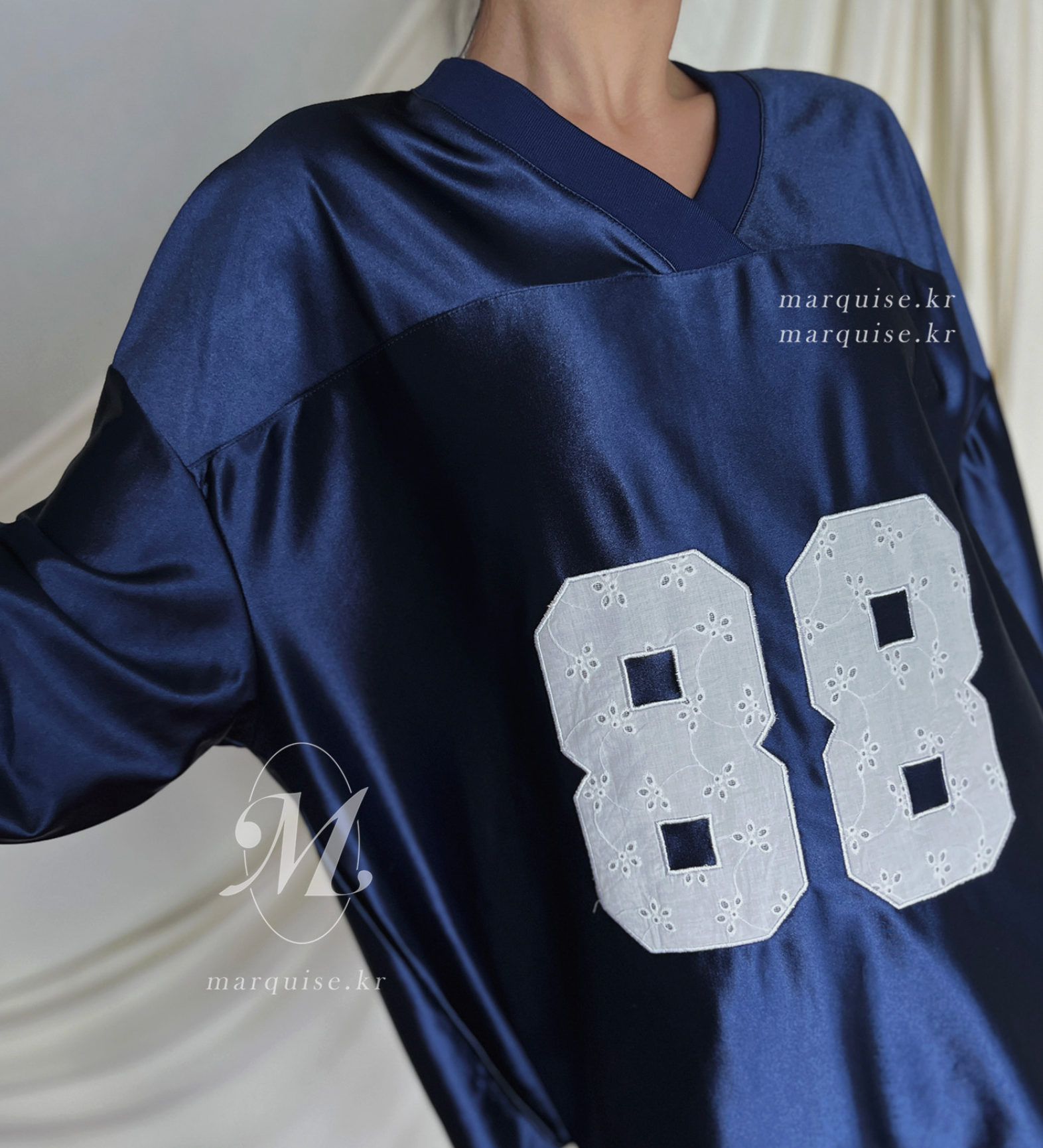 韓國 Marquise oversized蕾絲刺繡 88 紀念球衣 長Tee