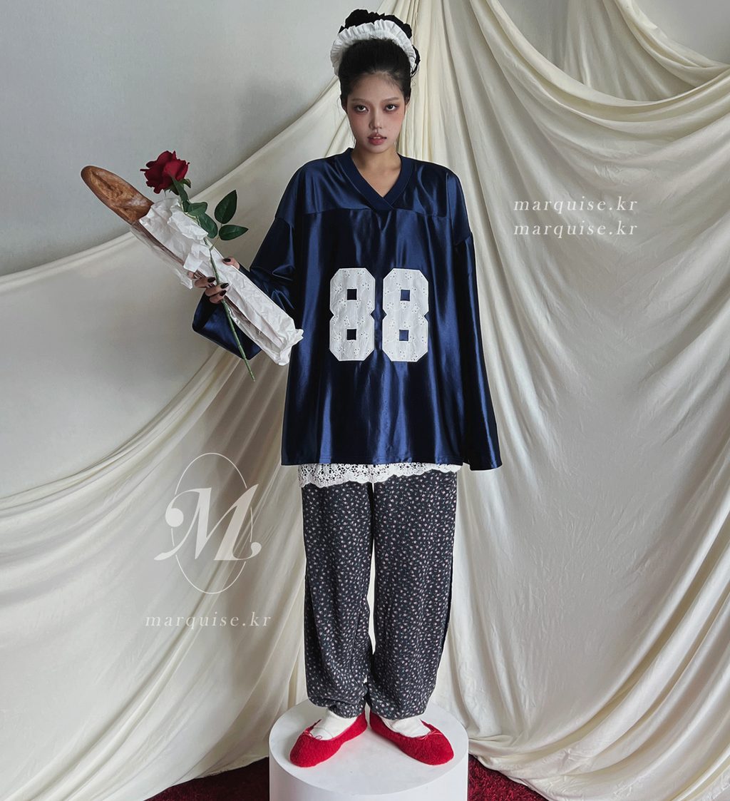 韓國 Marquise oversized蕾絲刺繡 88 紀念球衣 長Tee