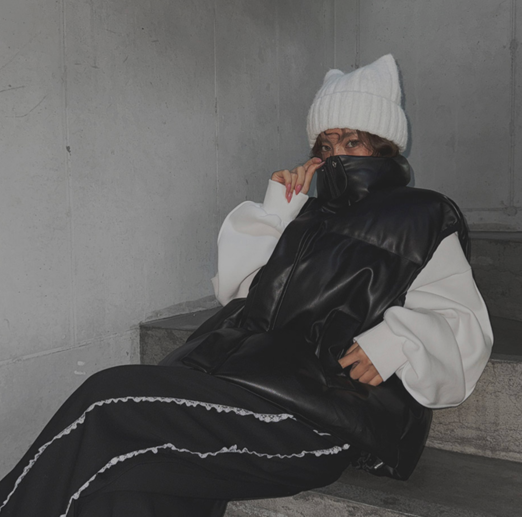 韓國 streetfs lagirl 皮革羽絨背心