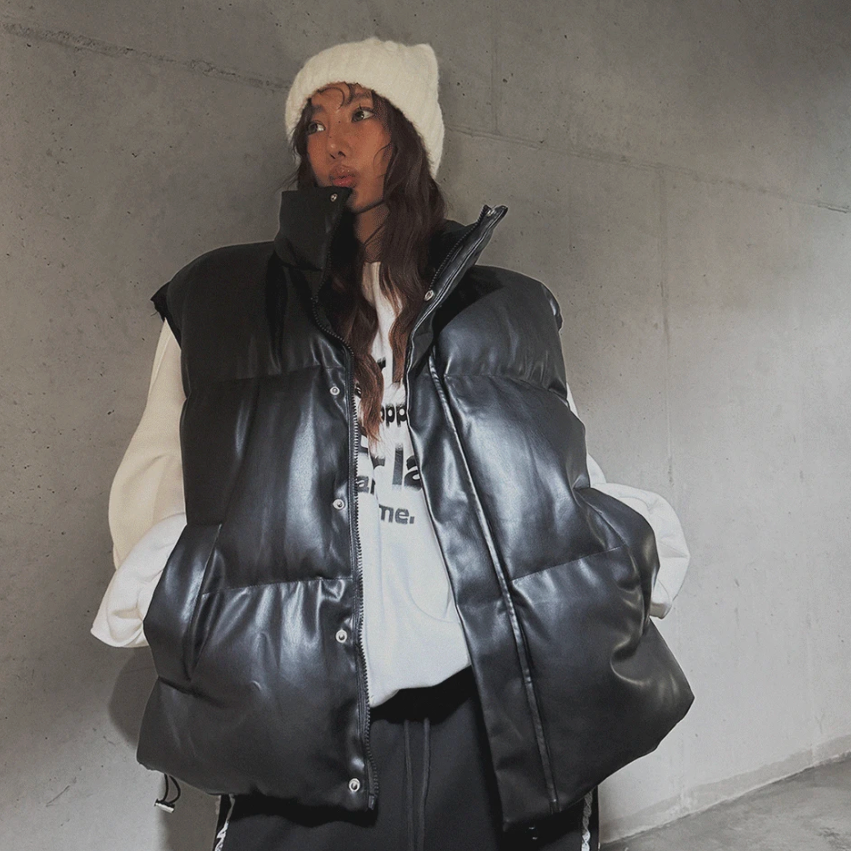 韓國 streetfs lagirl 皮革羽絨背心