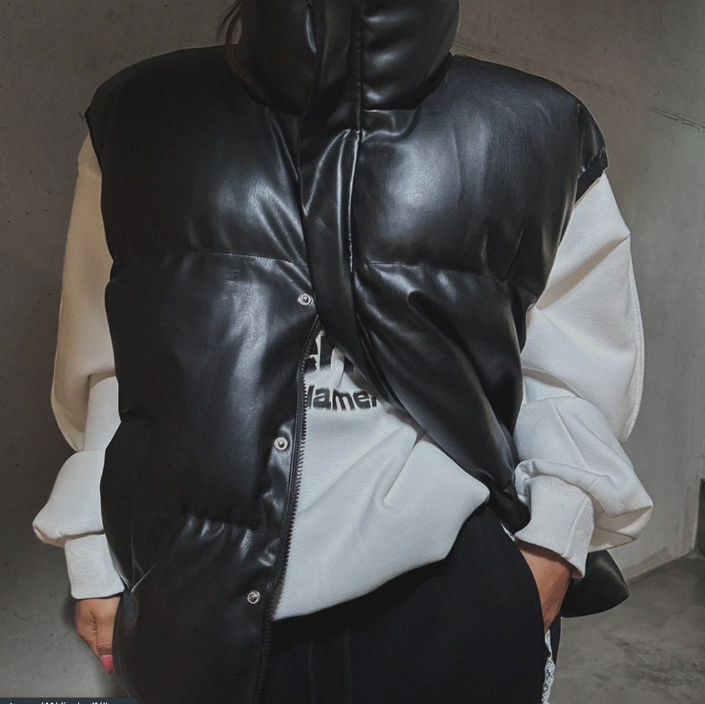 韓國 streetfs lagirl 皮革羽絨背心