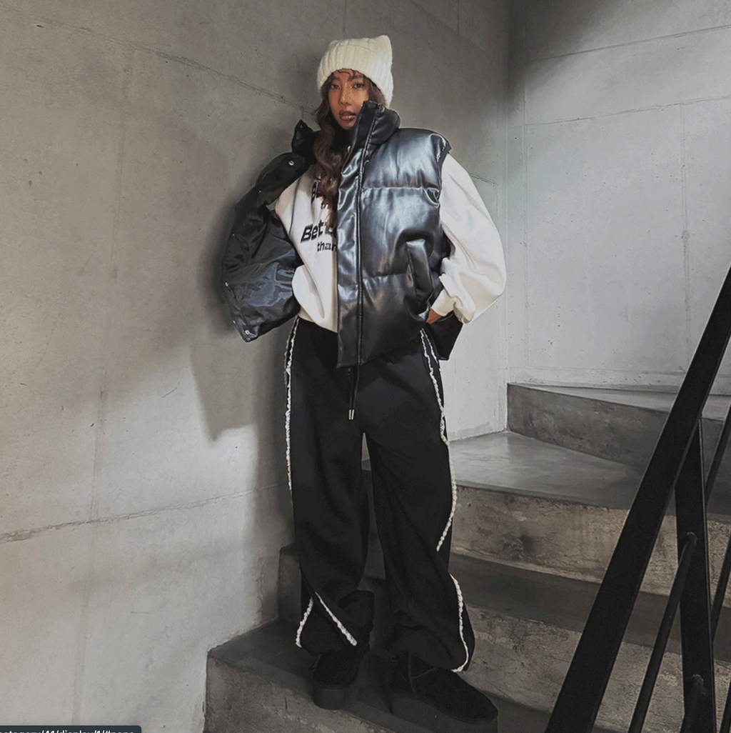 韓國 streetfs lagirl 皮革羽絨背心