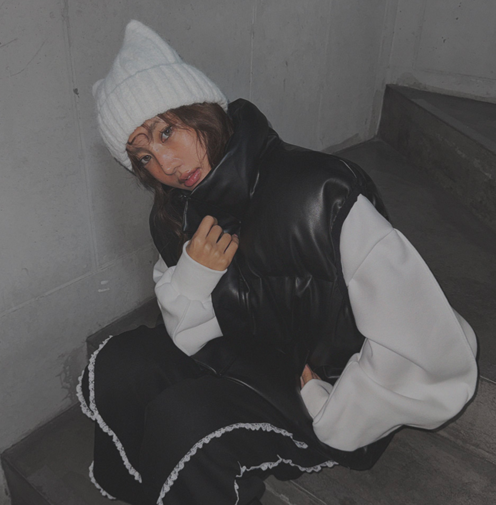 韓國 streetfs lagirl 皮革羽絨背心